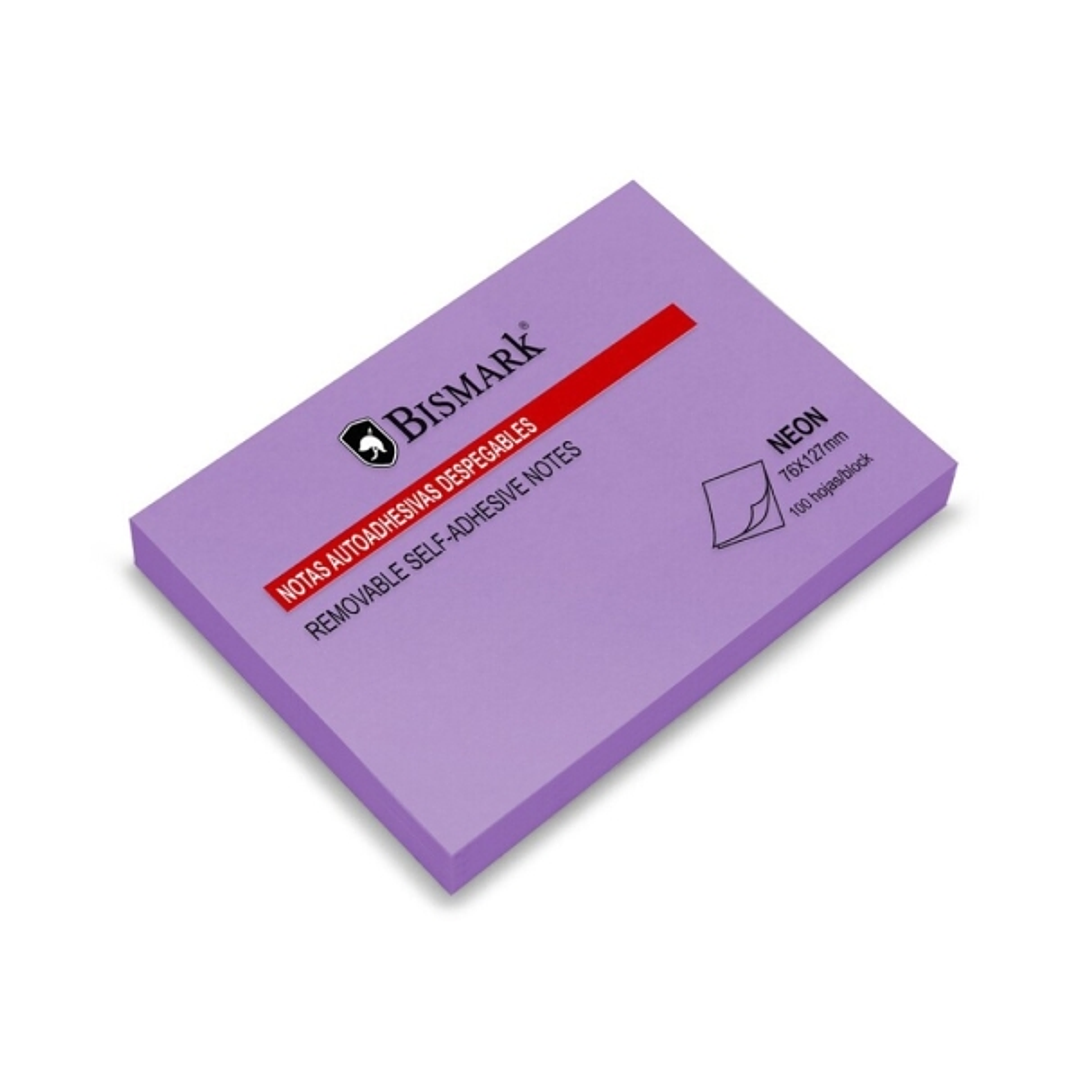Bismark Bloc de 100 Notas Adhesivas 76x127mm - Color Morado Neon 1