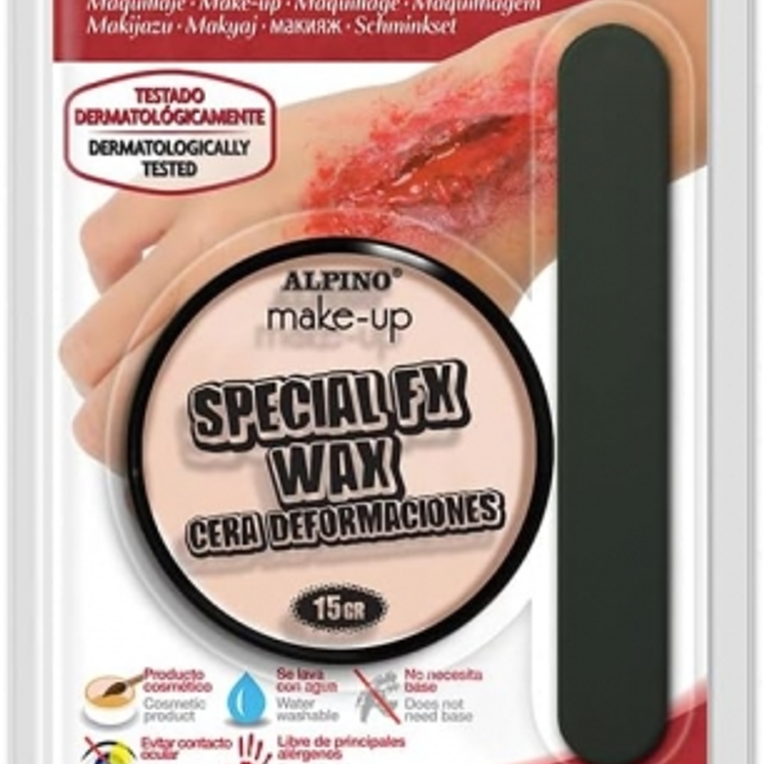 Alpino Special FX Wax Bote de Cera para Efectos de Heridas, Deformaciones, Cicatrices etc... - Contiene Espatula Aplicadora - Se Lava con Agua - Testa 1