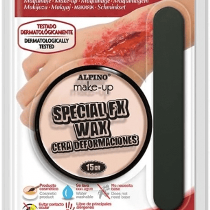 Alpino Special FX Wax Bote de Cera para Efectos de Heridas, Deformaciones, Cicatrices etc... - Contiene Espatula Aplicadora - Se Lava con Agua - Testa 1