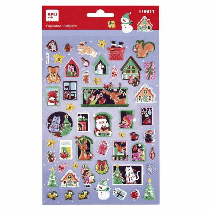 Apli Bolsa con 52 Pegatinas Navideñas Modelo Adviento Casa - Adhesivo Permanente - Motivos Navideños - Ideal para Decorar Regalos y Tarjetas 1