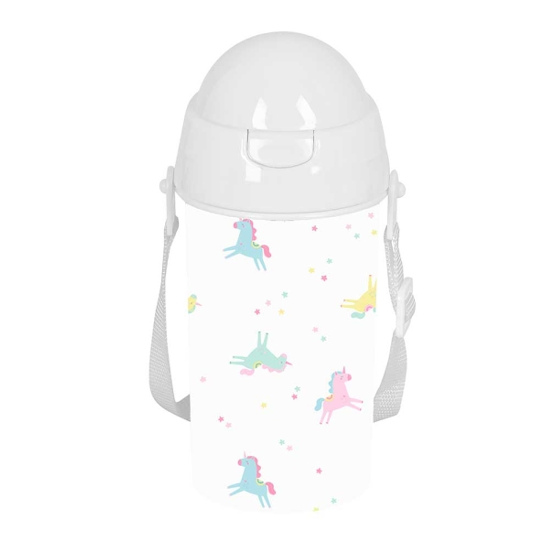 Safta Unicornio Botella de 500ml - PVC sin BPA - Pajita Interior - 73x73x195mm - Color Blanco 1