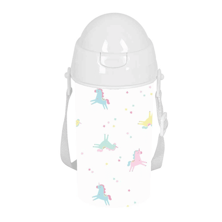 Safta Unicornio Botella de 500ml - PVC sin BPA - Pajita Interior - 73x73x195mm - Color Blanco 1