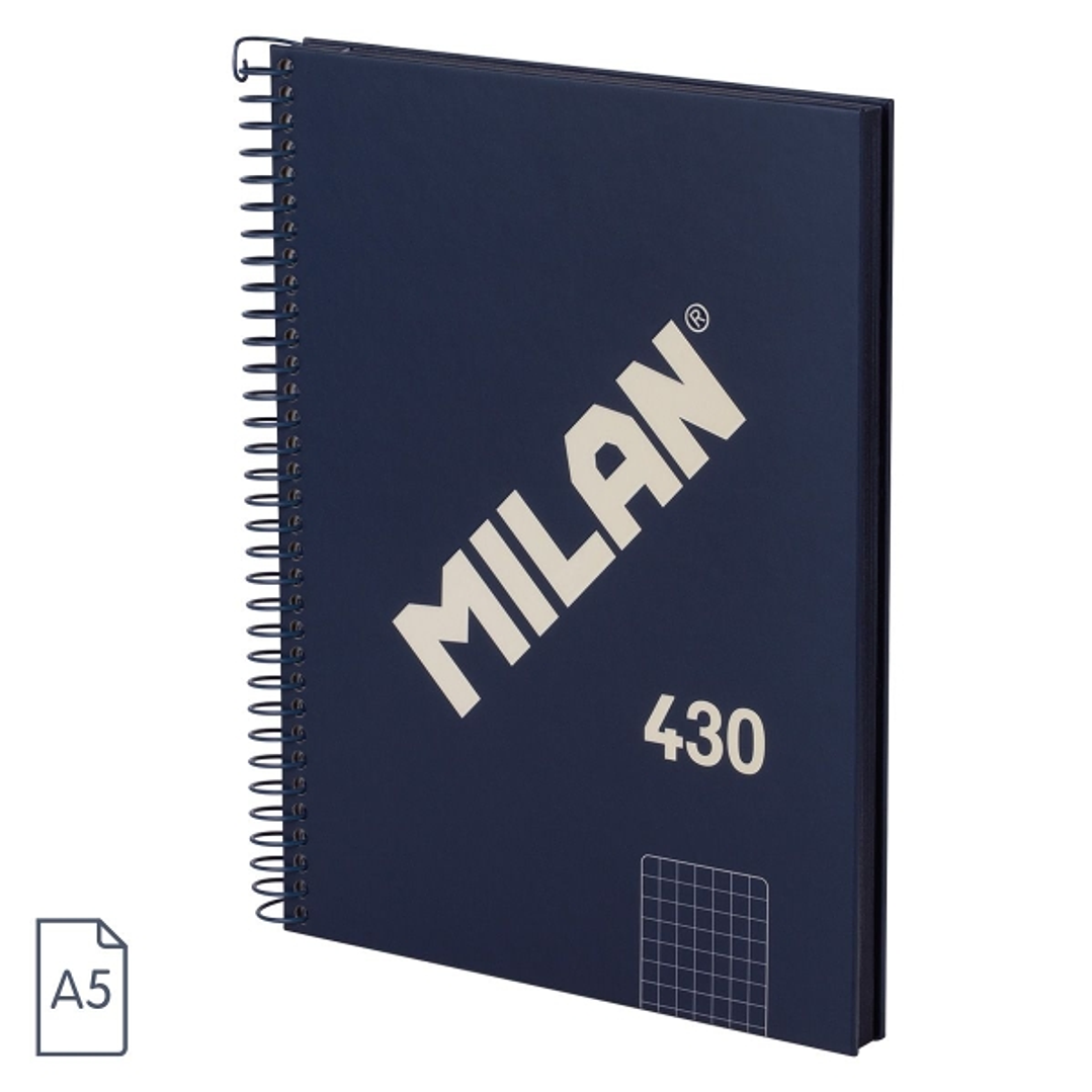 Milan Serie 1918 Cuaderno Espiral Formato A5 Cuadricula 5x5mm - 80 Hojas de 95 gr/m2 - Microperforado, 2 Taladros - Color Azul 1