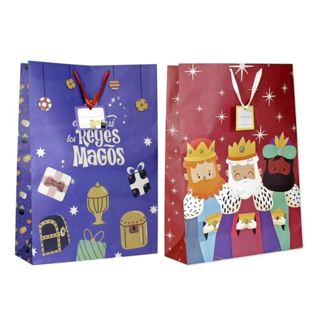 Bismark Bolsa de Papel Reyes Magos Jumbo - Medidas 40x70x18cm - Tarjeta Colgante - 2 Diseños Diferentes Aleatorios 1