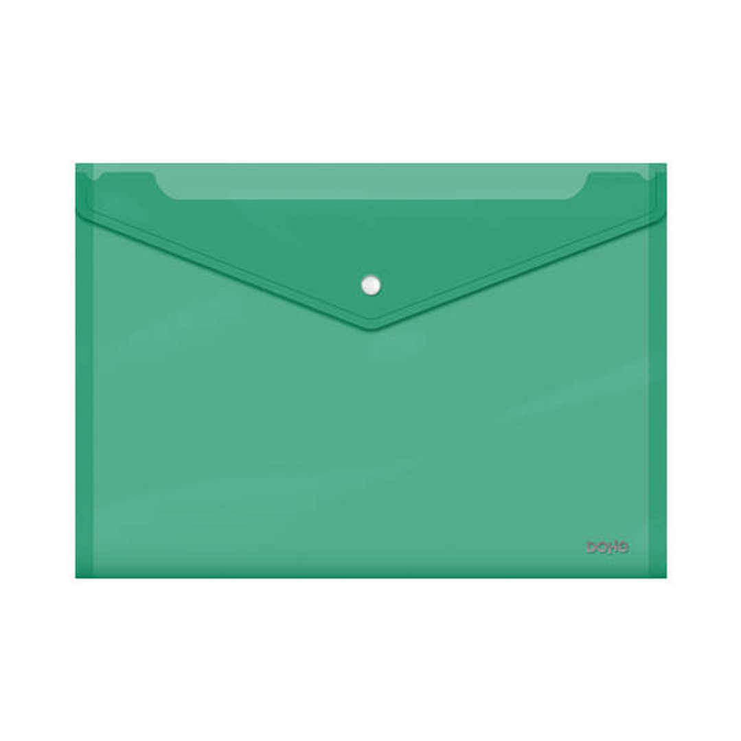Dohe Sobre con Cierre de Broche - Tamaño Folio Plus Apaisado - Polipropileno Cristal Transparente 150 Micras - Color Verde 1