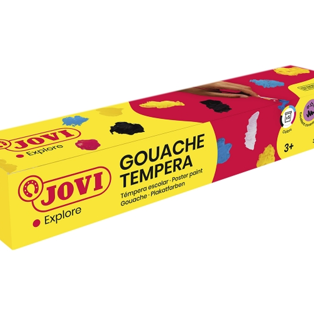 Jovi Gouache Estuche de 5 Botes de Tempera Escolar 35ml - Mezclables - para Papel, Cartulina, Madera, Tela, Pasta de Modelar y Fango - Incluye Pincel  1