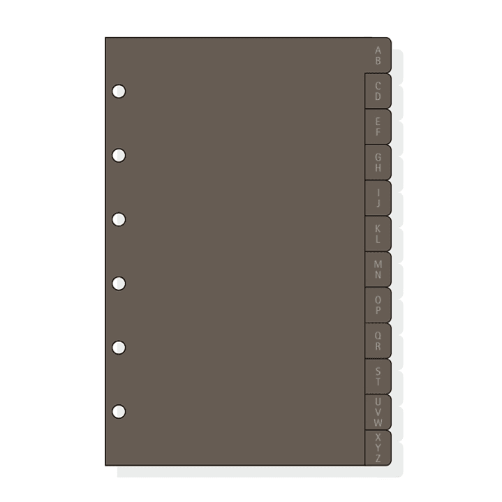 Finocam C361 Indice Alfabetico para Agendas Classic - 12 Solapas - Formato 603 - 86x127x3mm - PVC - Color Marron 1