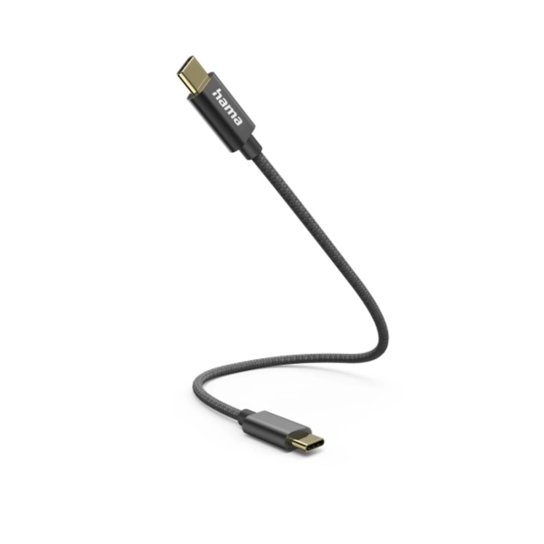 Hama Cable USB-C Macho - Potencia Maxima 60W - Longitud 0.2m - Velocidad hasta 480Mbps - Chapado en Oro - Color Negro 1