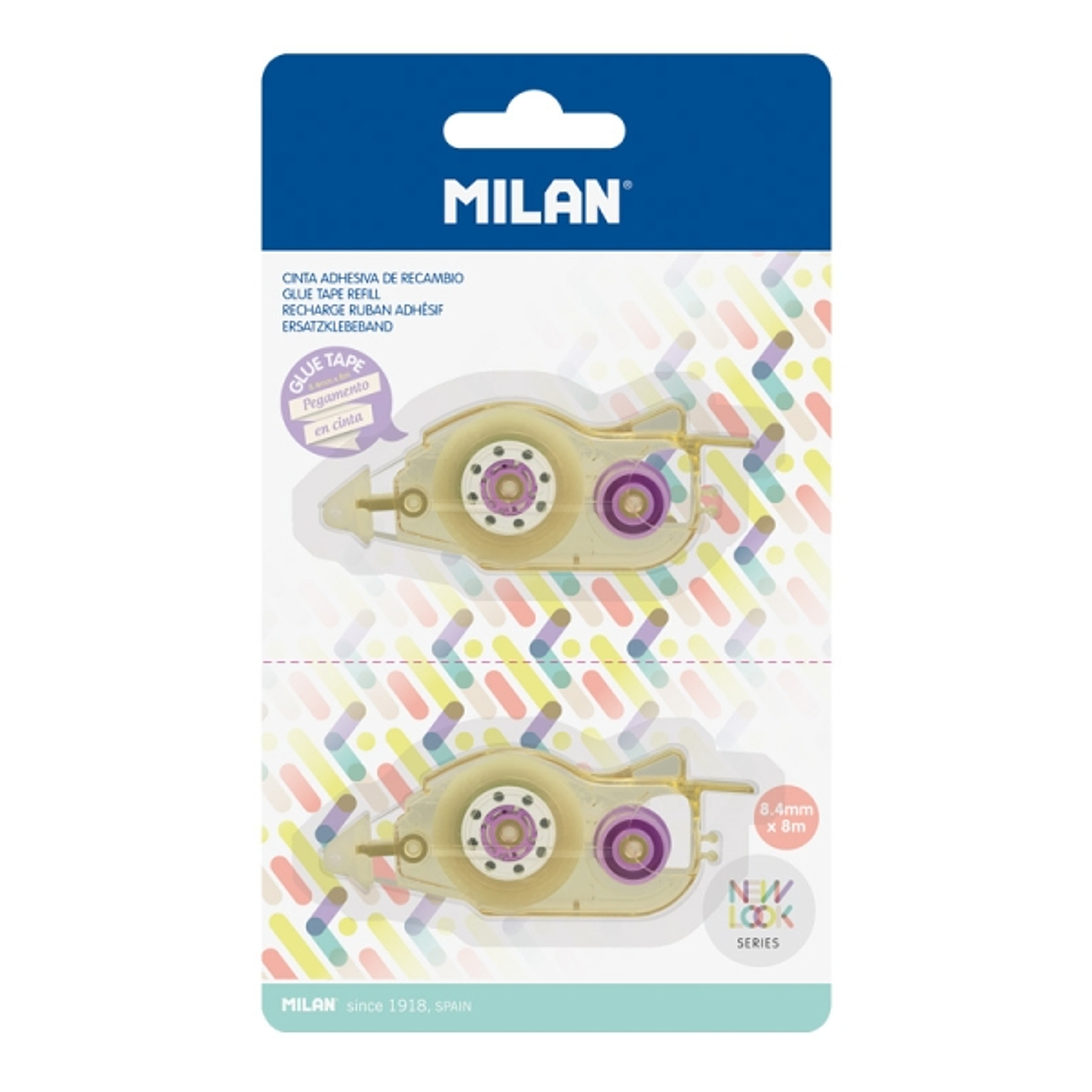 Milan Pack de 2 Recambios de Cinta Adhesiva para Serie New Look - 8.4mm x 8m - Color Transparente 1