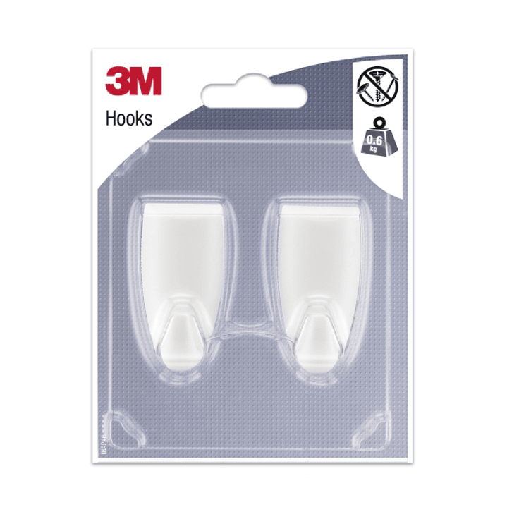 3M Pack de 2 Ganchos Adhesivos Modernos - Formato M - Soporta hasta 0.6kg - Color Blanco 1