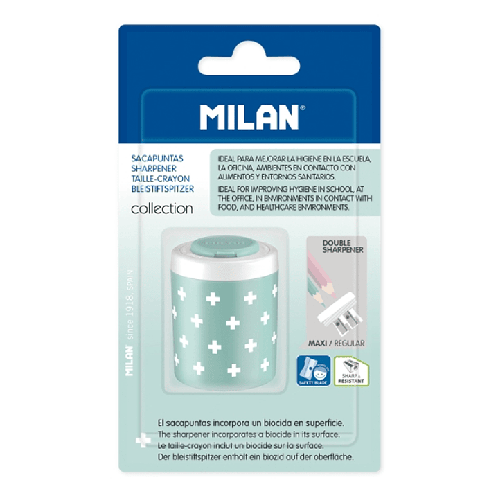 Milan Collection + Sacapuntas Doble con Deposito - Agujero Normal y Maxi - Superficie Antibacteriana - Color Turquesa 1