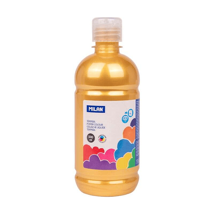 Milan Botella de Tempera 500ml - Tapon Dosificador - Secado Rapido - Mezclable - Color Oro 1