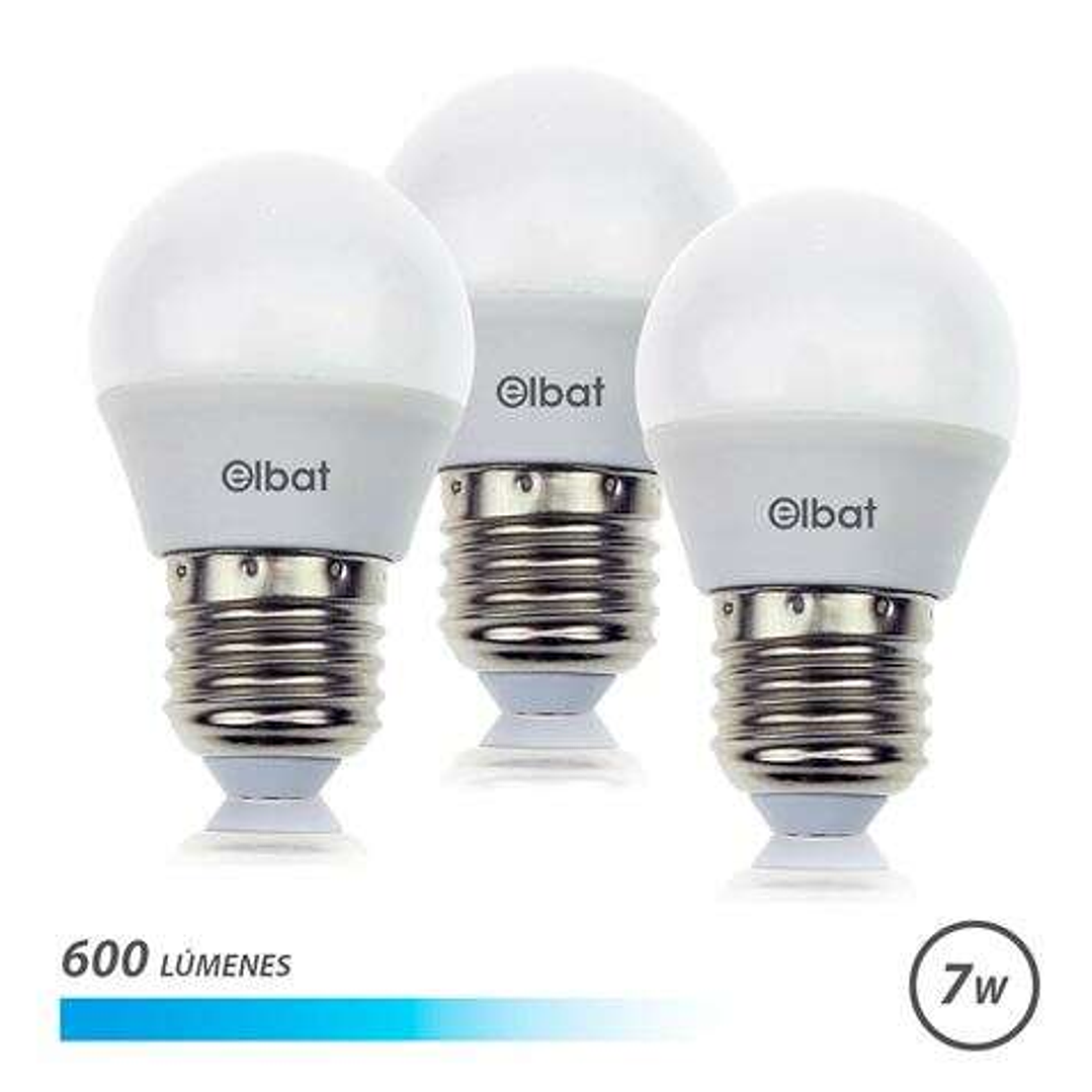 Elbat Pack 3 Bombillas - Potencia 7W - Lumenes 600 - Tipo de Luz 6500K Luz Fria - Casquillo E27 - Angulo 220º - Dimensiones 45X78mm - 30.000 Horas de  1