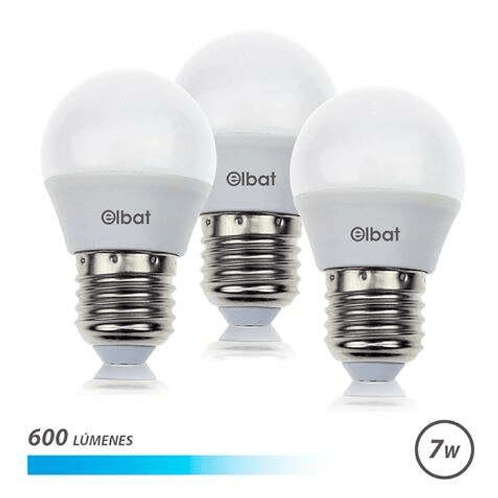Elbat Pack 3 Bombillas - Potencia 7W - Lumenes 600 - Tipo de Luz 6500K Luz Fria - Casquillo E27 - Angulo 220º - Dimensiones 45X78mm - 30.000 Horas de  1