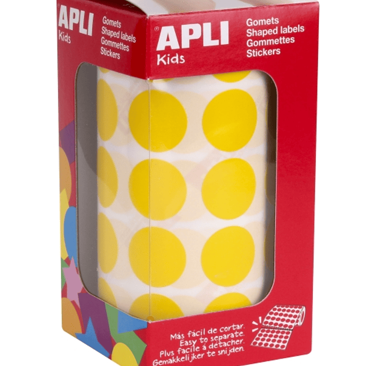 Apli Rollo de 1.770 Gomets Redondos Ø 20mm - Adhesivo Permanente con Base de Agua - Libre de Disolventes - Color Amarillo 1