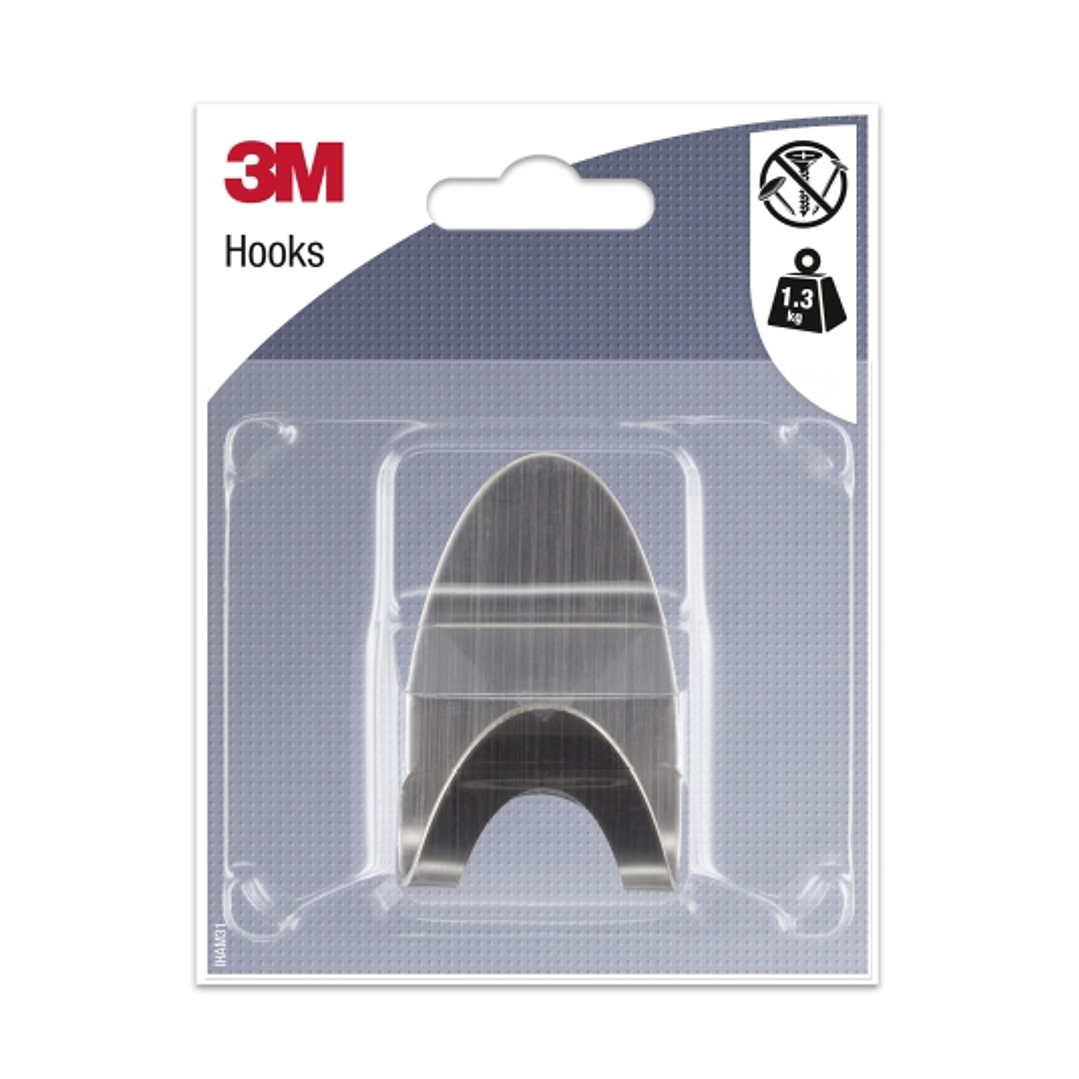 3M Gancho Adhesivo Metalico - Ovalado - Soporta hasta 1.3kg - Color Gris/Titanio 1