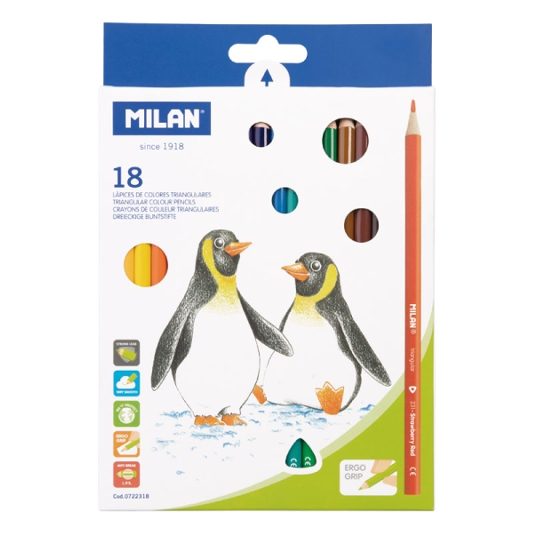 Milan Pack de 18 Lapices de Colores - Triangulares - Colores Surtidos 1