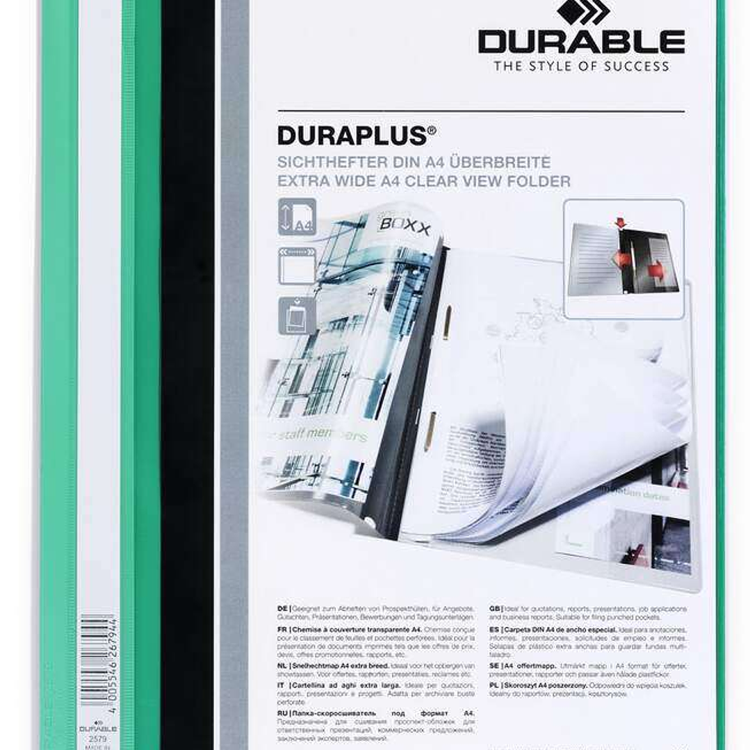 Durable Duraplus Carpeta de Fastener - Para Formato A4+ - Compartimento Interior - Tapa Posterior de Color Verde 1