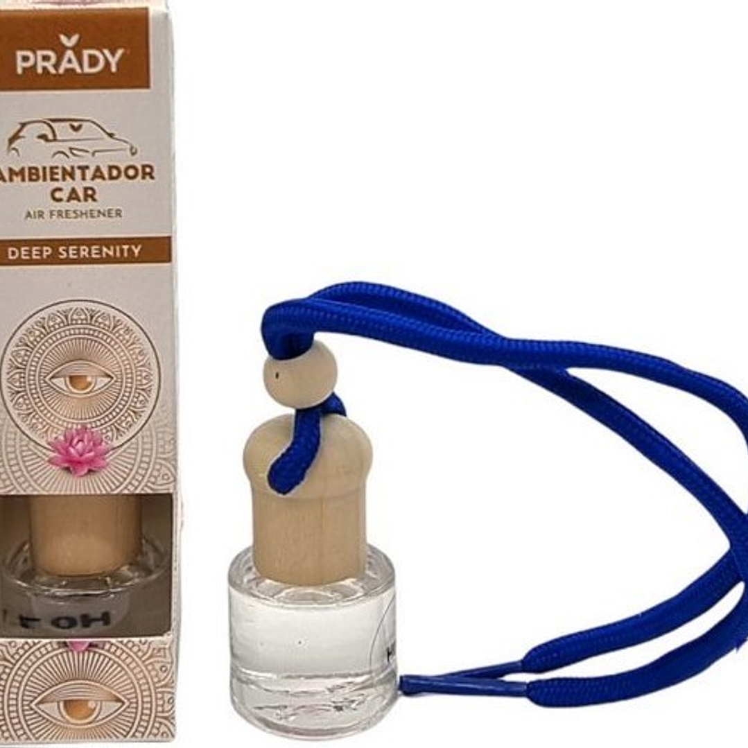 Prady Ambientador Coche Deep Serenity - Frasco de Cristal 6 ml y Cuerda para Espejo Retrovisor 1