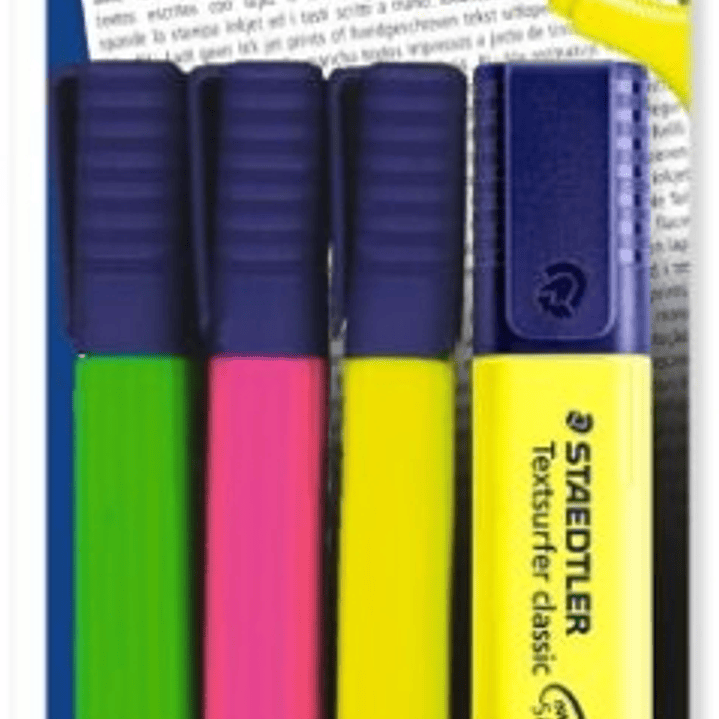 Staedtler Textsurfer Classic 364 Pack de 4 Marcadores Fluorescentes - Secado Rapido - Trazo 1 - 5mm Aprox - Colores Surtidos 1