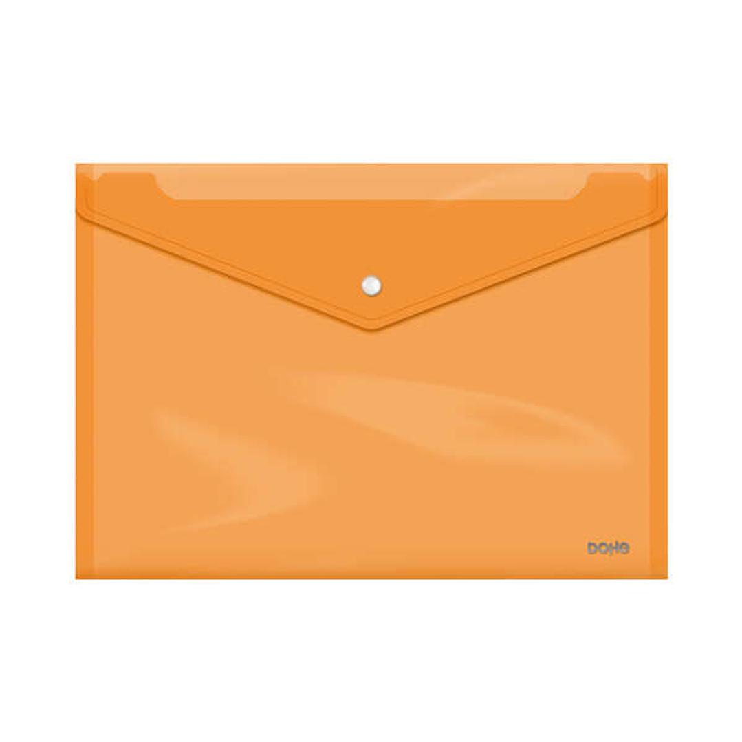 Dohe Sobre Portadocumentos Folio+ - Cierre de Broche - Polipropileno Cristal Transparente 150 Micras - Color Naranja 1