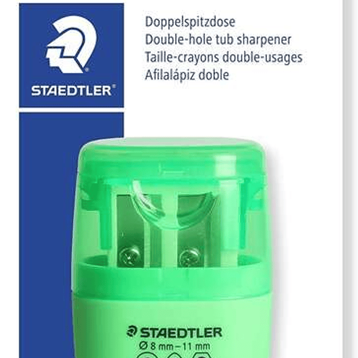 Staedtler Sacapuntas Doble Uso con Deposito - 2 Agujeros - De 8.2mm hasta 10.2mm - Color Verde Neon 1
