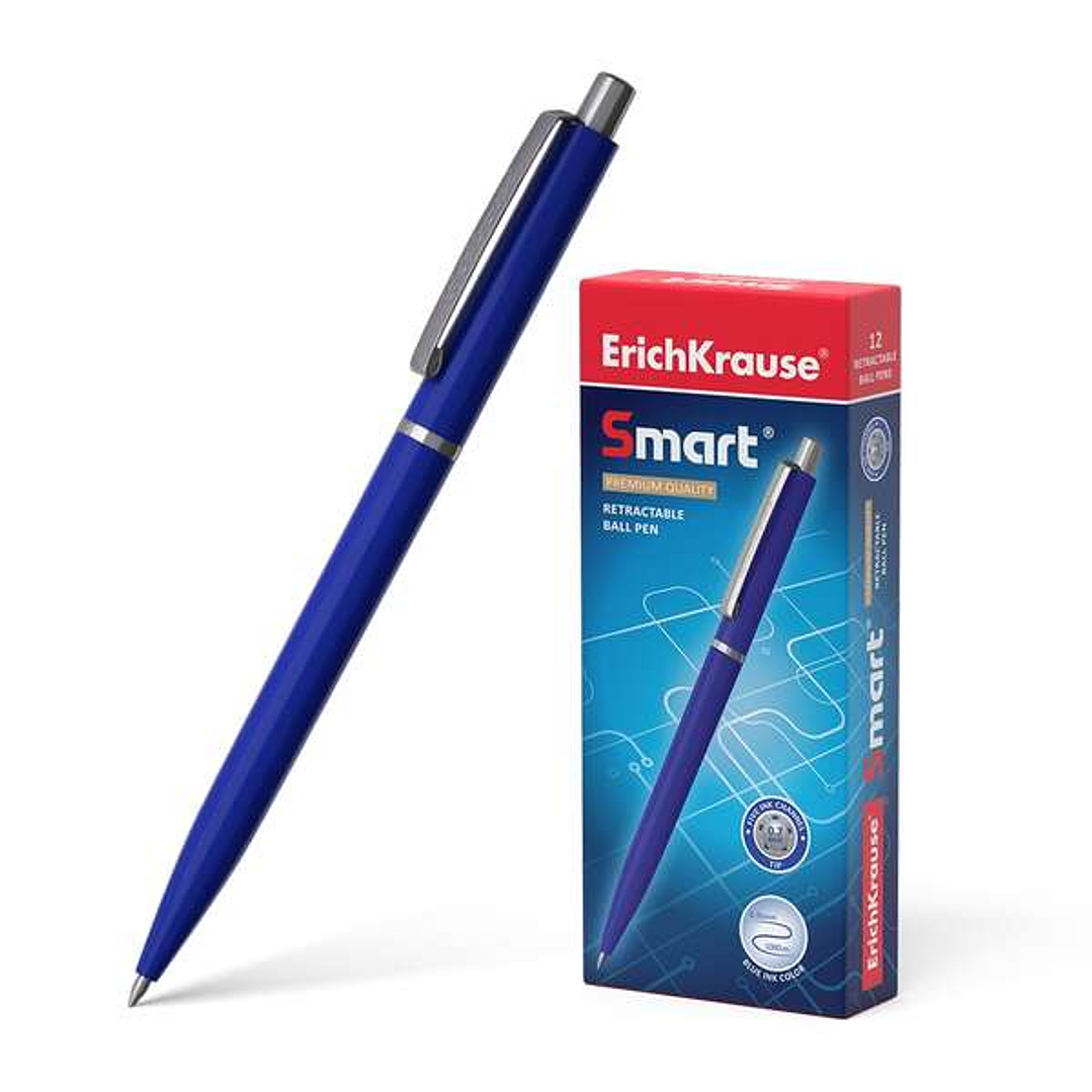 Erichkrause Boligrafo Automatico Smart - Recargable con Clip Metalico - Punta de 07mm - Tinta de Secado Rapido - Cuerpo Opaco y Satinado - Color Azul 1
