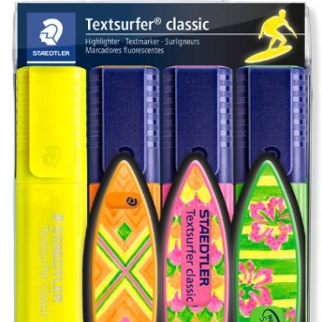 Staedtler Textsurfer Classic 364 Pack de 4 Marcadores Fluorescentes - Secado Rapido - Trazo 1 - 5mm Aprox - Colores Surtidos 1
