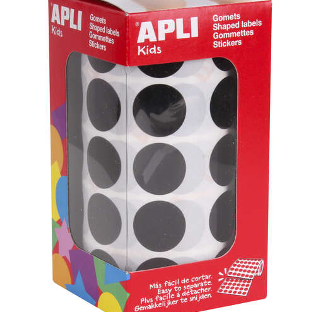 Apli Pack de 1.770 Gomets Redondos Ø 20mm - Adhesivo Permanente Base de Agua - Libre de Disolventes - Color Negro 1