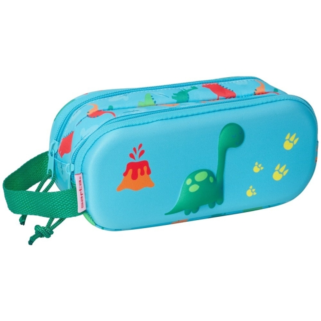 Safta Dino Portatodo - 2 Compartimentos con Cremalleras - Asa Lateral - Color Azul 1