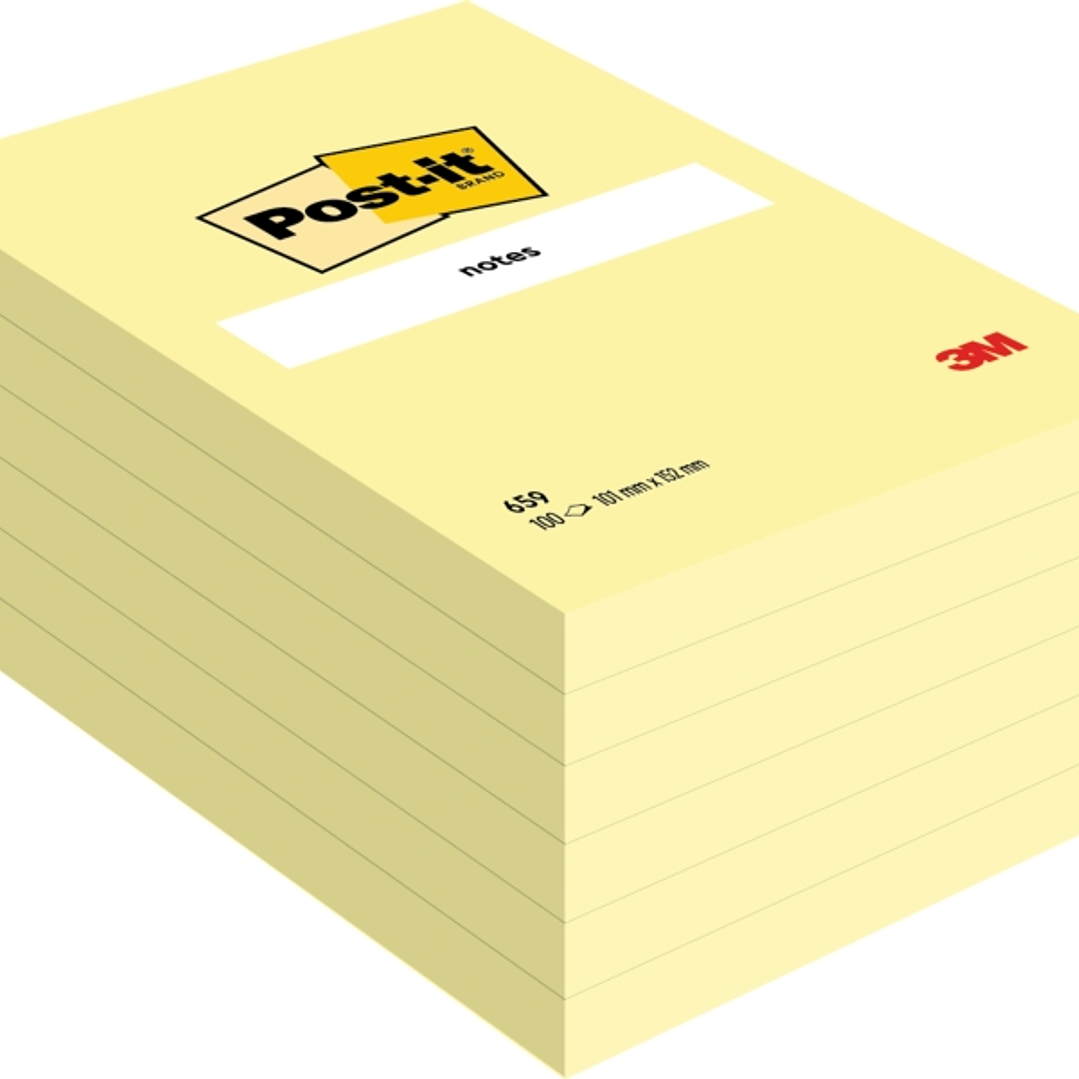 Post-It Pack de 6 Blocs de 100 Notas Adhesivas Reposicionables - Forma Rectangular - 101x152mm - Color Amarillo Claro 1