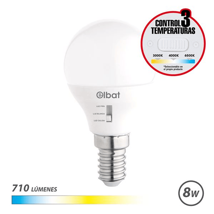 Elbat Bombilla LED G45 - 8W - 710Lm - E14 - Selector de Luz - Calida 3000K, Blanca 4000K y Fria 6500K 1