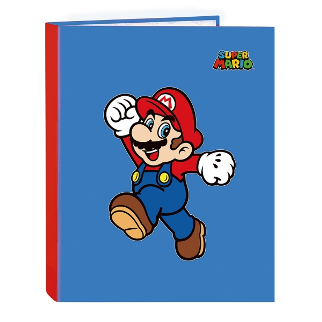 Safta Super Mario World Carpeta con 4 Anillas 25mm - Tapas Duras Forradas - Formato Folio - 265x40x330mm - Color Azul Oscuro 1