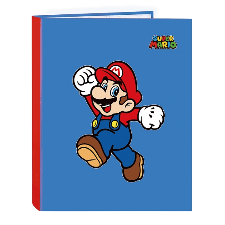 Safta Super Mario World Carpeta con 4 Anillas 25mm - Tapas Duras Forradas - Formato Folio - 265x40x330mm - Color Azul Oscuro 1