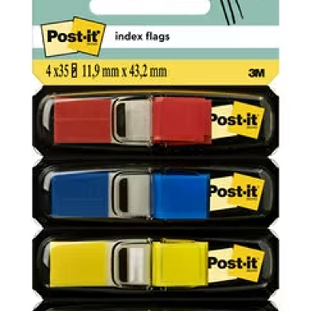 Post-it Index Pack de 4 Dispensadores con 35 Marcadores Reposicionables 11.9 x 43.2mm - Adherencia Firme - Para Marcar, Señalar o Destacar Informacion 1