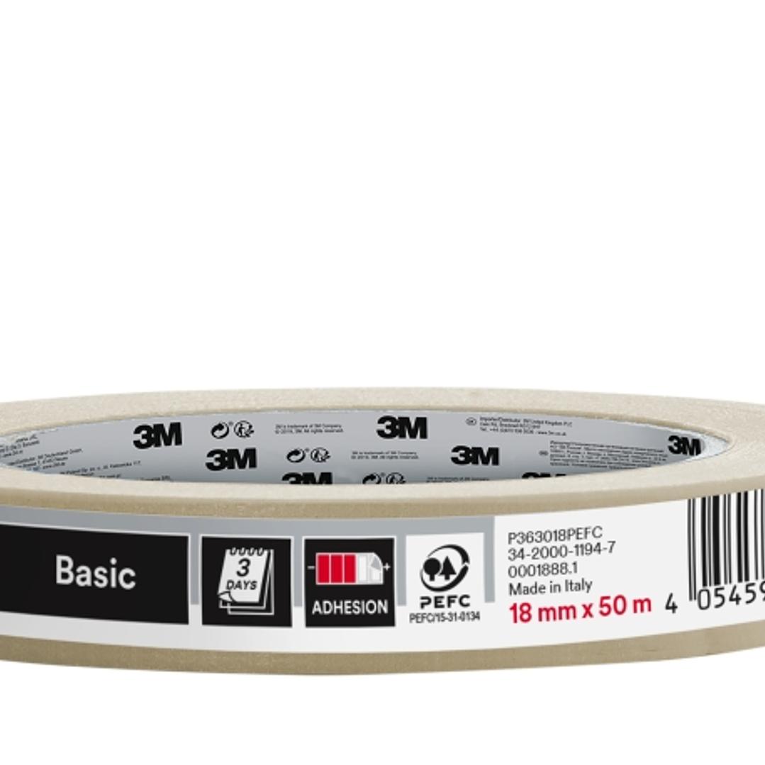 3M Cinta de Enmascarar Profesional - 18mm x 50m - 70% PEFC - Color Blanco 1