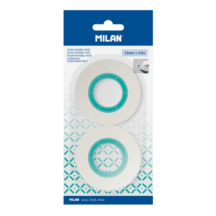Milan Pack de 2 Cintas Adhesivas Invisibles - Mate - 19mm x 33m - Color Transparente 1