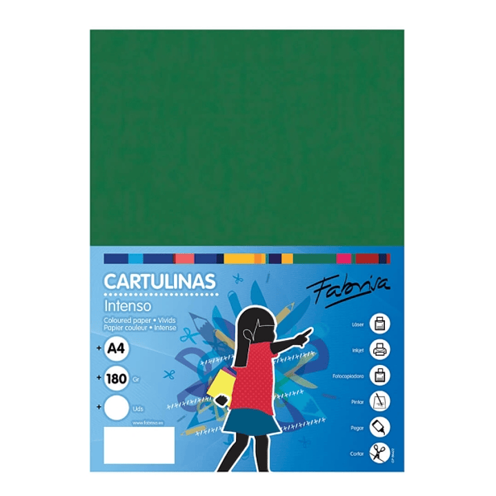 Fabrisa Pack de 50 Cartulinas 180 g/m² - Tamaño A4 - Color Verde Oscuro 1
