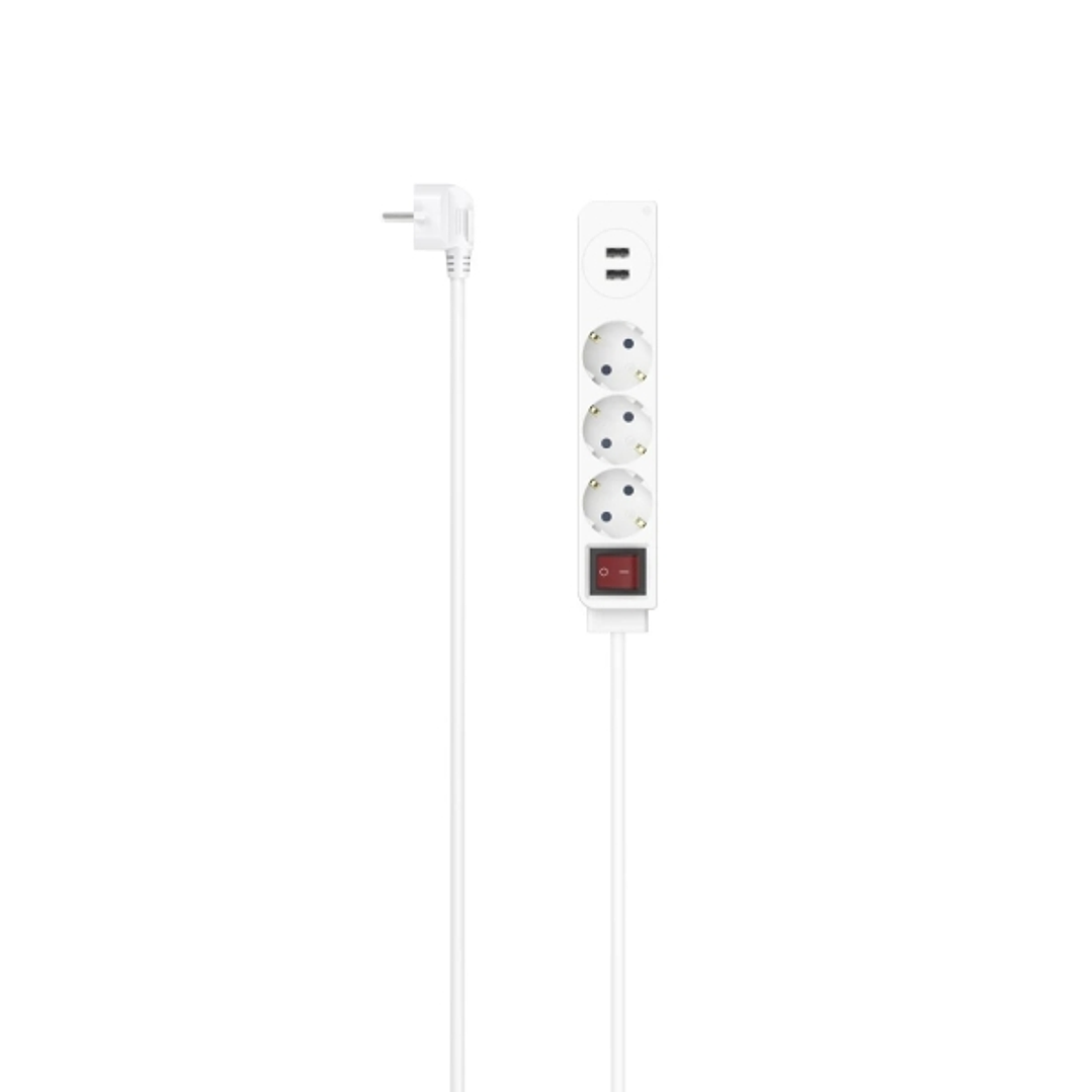 Hama Regleta Alimentacion con 5 Tomas - Potencia Maxima 3680W - Cable 1.4m - 3x Schuko - 2x USB-A - Interruptor de Encendido - Enchufe Schuko en Angul 1