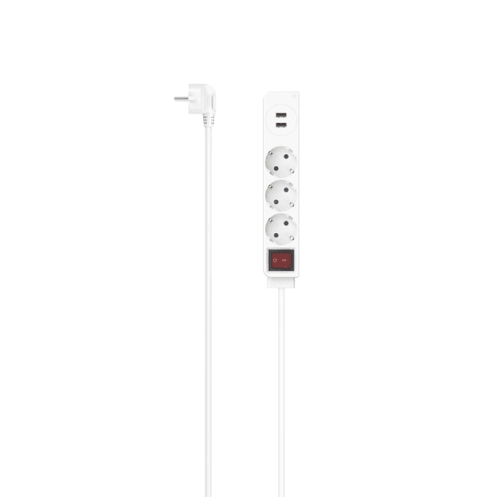 Hama Regleta Alimentacion con 5 Tomas - Potencia Maxima 3680W - Cable 1.4m - 3x Schuko - 2x USB-A - Interruptor de Encendido - Enchufe Schuko en Angul 1