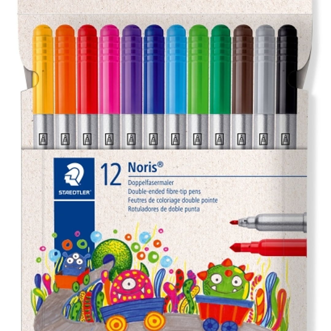 Staedtler Noris 320 Pack de 12 Rotuladores - Doble Punta de Fibra - Trazos 1 y 3mm - Tapa Ventilada - Colores surtidos 1
