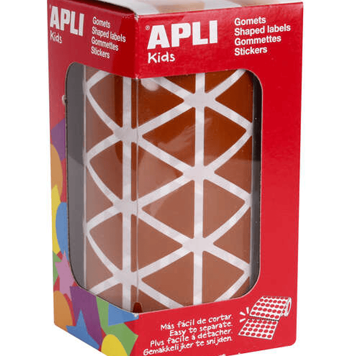 Apli Rollo con 2.832 Gomets Triangulares 20x20x20mm - 59 Hojas Pretroqueladas - Ideal para Escuelas y Talleres Infantiles - Adhesivo Base Agua y Libre 1