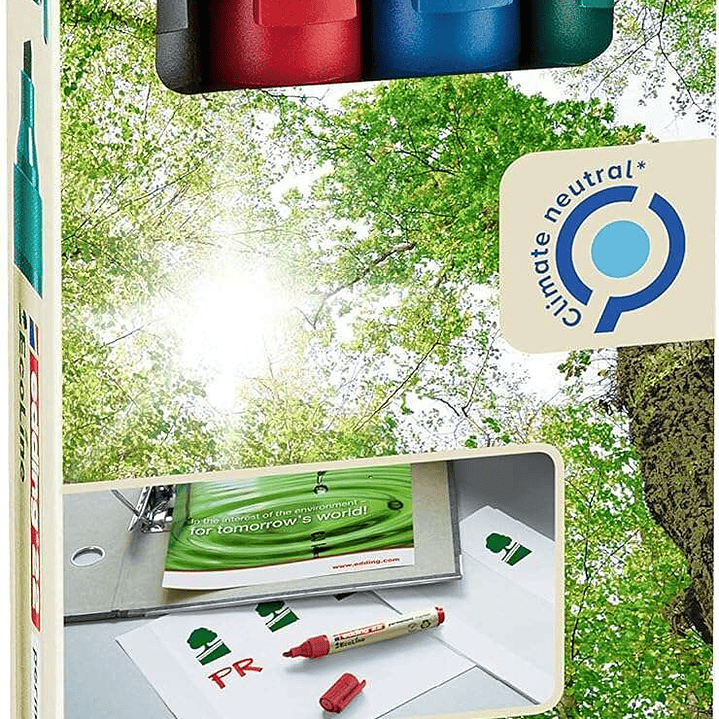 Edding 22 EcoLine Pack de 4 Rotuladores Permanentes - Punta Biselada - Trazo entre 1 y 5mm - 90% de Plastico Reciclado - Colores Surtidos 1