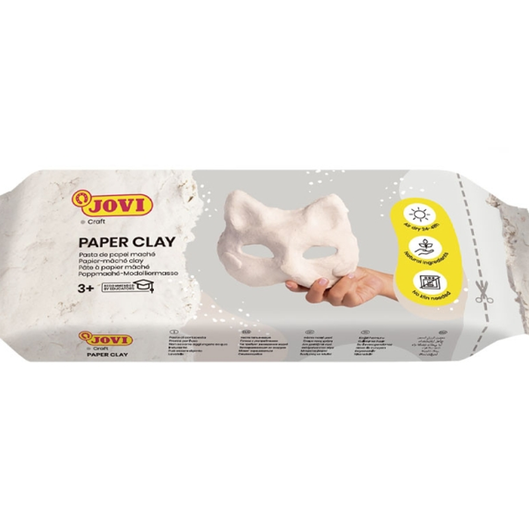 Jovi Paper Clay Pasta de Papelmache 680gr - Lista para Usar - Secado al Aire - Ligera y Facil de Modelar - No Mancha - Ideal para Figuras y Mascaras - 1