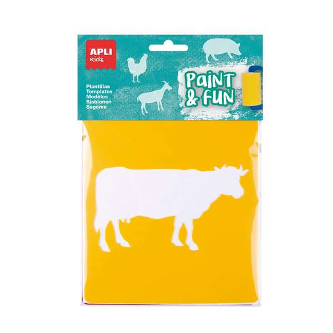 Apli Kids Bolsa de 6 Plantillas de Animales de Granja - 8 Formas de Animales - Polipropileno Flexible - Lavables - Colores Surtidos 1