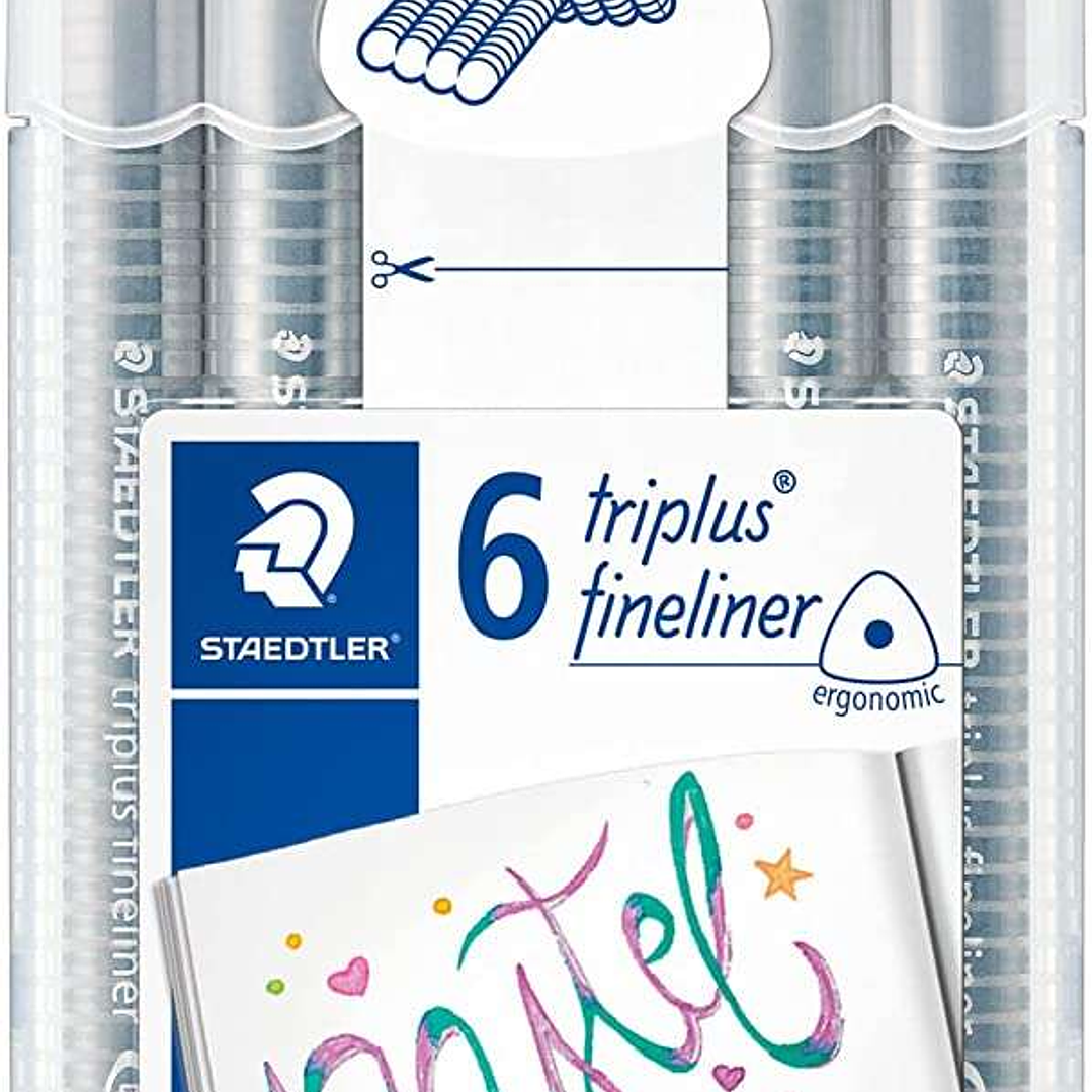Staedtler Triplus Fineliner 334 Pack de 6 Rotuladores de Punta Fina - Trazo 0.3mm Aprox - Tinta Base de Agua - Colores Surtidos 1