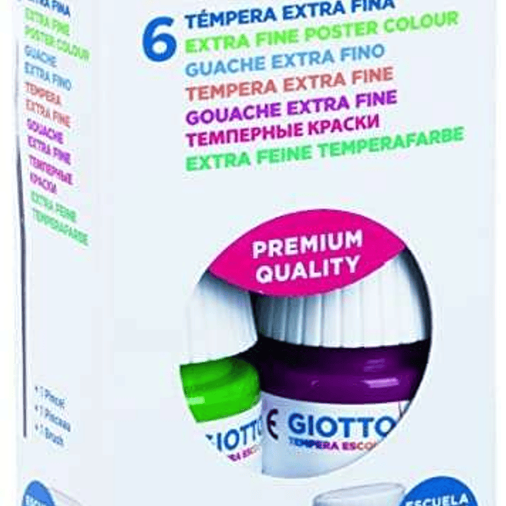 Giotto Tempera Pack de 6 Botes de 25 ml. + Pincel - Base Agua - Excelente Cobertura - Colores Surtidos 1