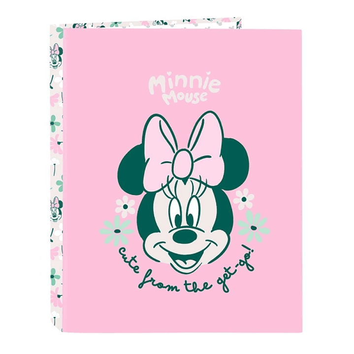 Safta Minnie Mouse Minty Carpeta con 4 Anillas 25mm - Tapas Duras Forradas - Formato Folio - Resistente y Elegante - 265x40x330mm - Color Rosa Pastel 1
