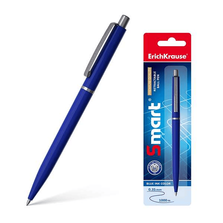 Erichkrause Smart Boligrafo Retractil con Clip Metalico - Punta de 07mm - Trazo de 0.35mm - Tinta de Secado Rapido - Color Azul 1