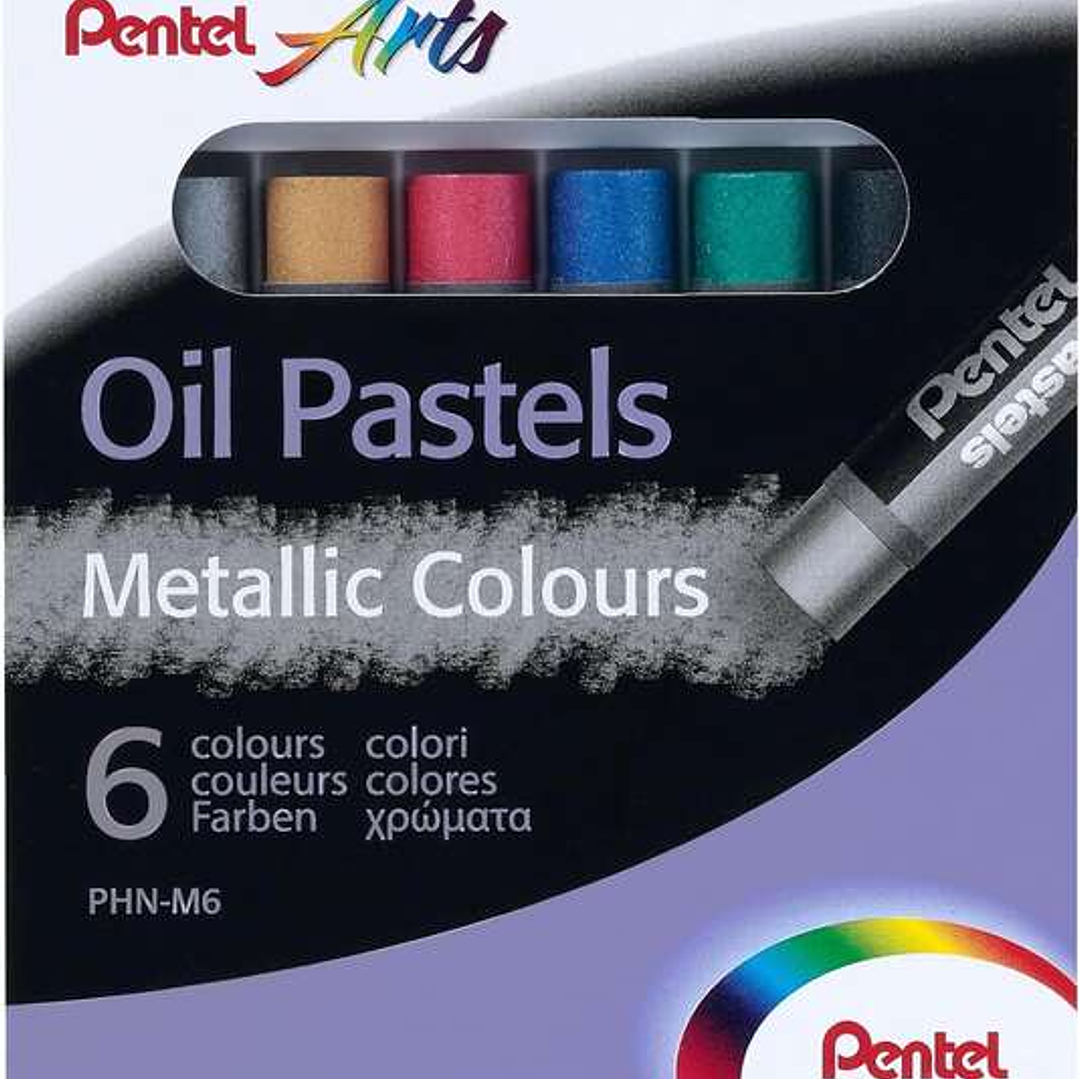 Pentel Oil Pastels Pack de 6 Pasteles Oleo Metalicos - Blandos, Cremosos y de Secado Lento - Colores Metalicos Surtidos 1